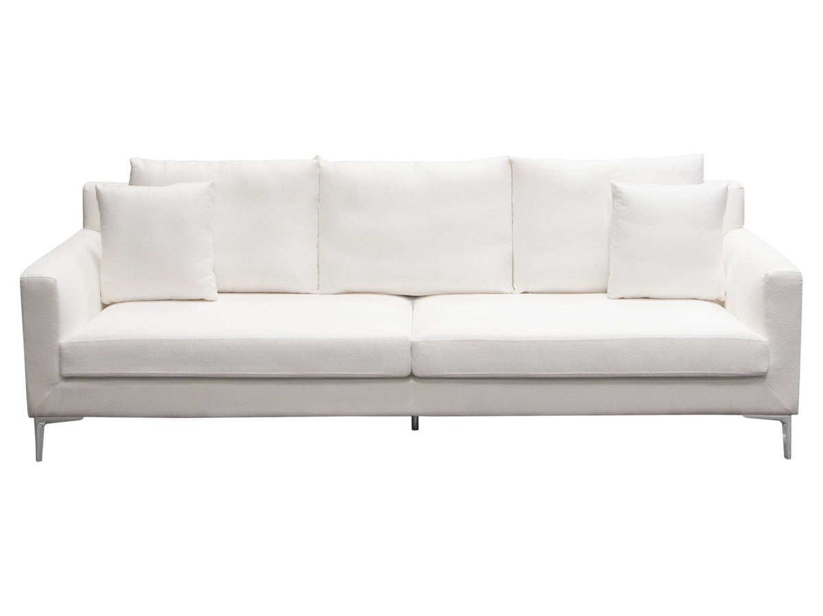 Seattle Loose Back Sofa in White Linen with Polished Silver Metal Leg by Diamond Sofa at Eve Furniture