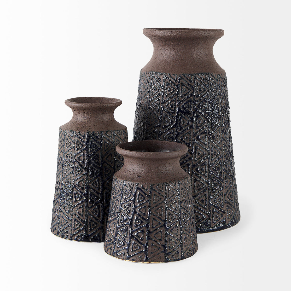 Sefina I Small Brown/Black Patterned Ceramic Vase by Mercana at Eve Furniture