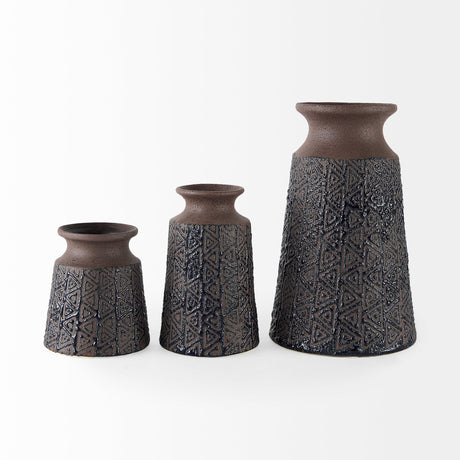 Sefina II Medium Brown/Black Patterned Ceramic Vase by Mercana at Eve Furniture