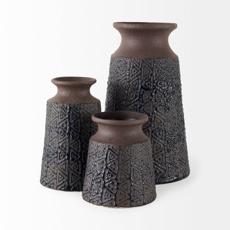 Sefina II Medium Brown/Black Patterned Ceramic Vase by Mercana at Eve Furniture