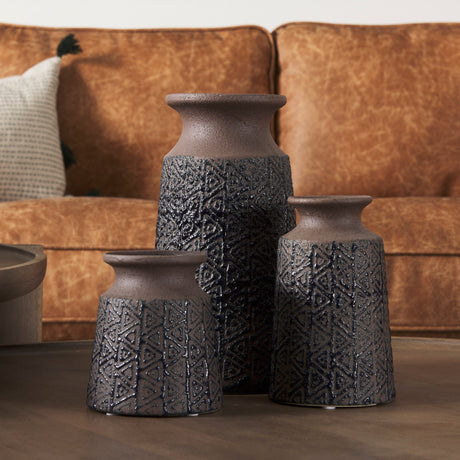 Sefina II Medium Brown/Black Patterned Ceramic Vase by Mercana at Eve Furniture