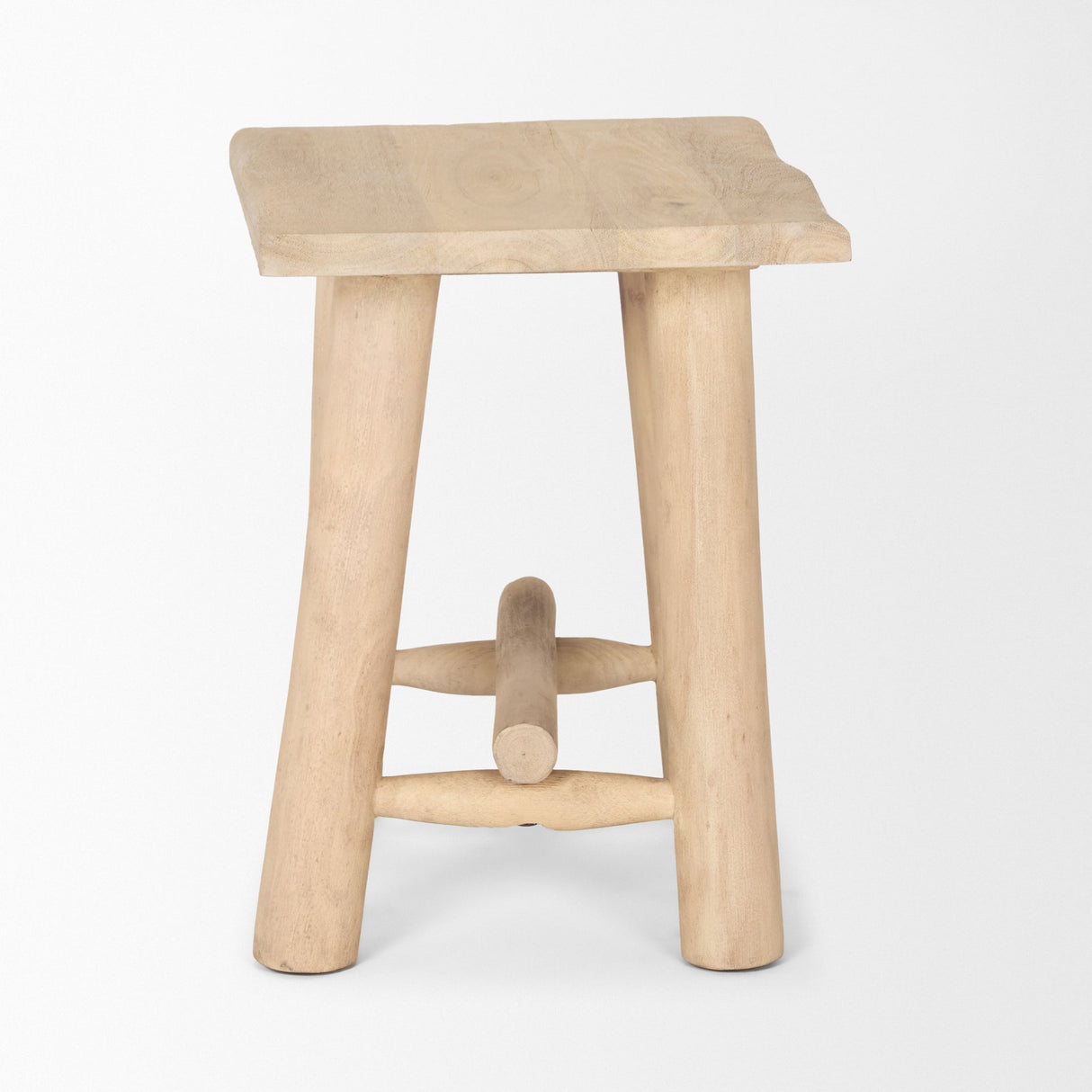 Sekou Light Brown Short Wooden Craftsman Stool by Mercana at Eve Furniture