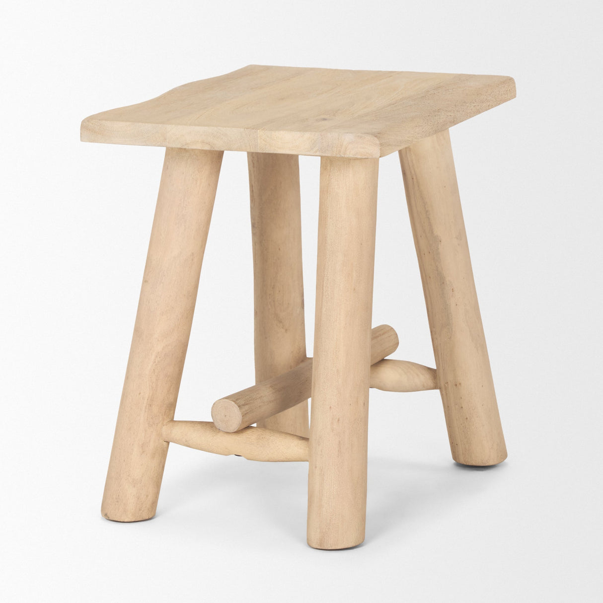 Sekou Light Brown Short Wooden Craftsman Stool by Mercana at Eve Furniture