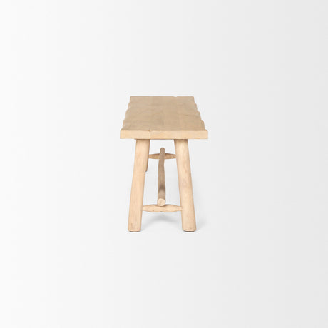 Sekou Light Brown Wooden Craftsman Bench by Mercana at Eve Furniture