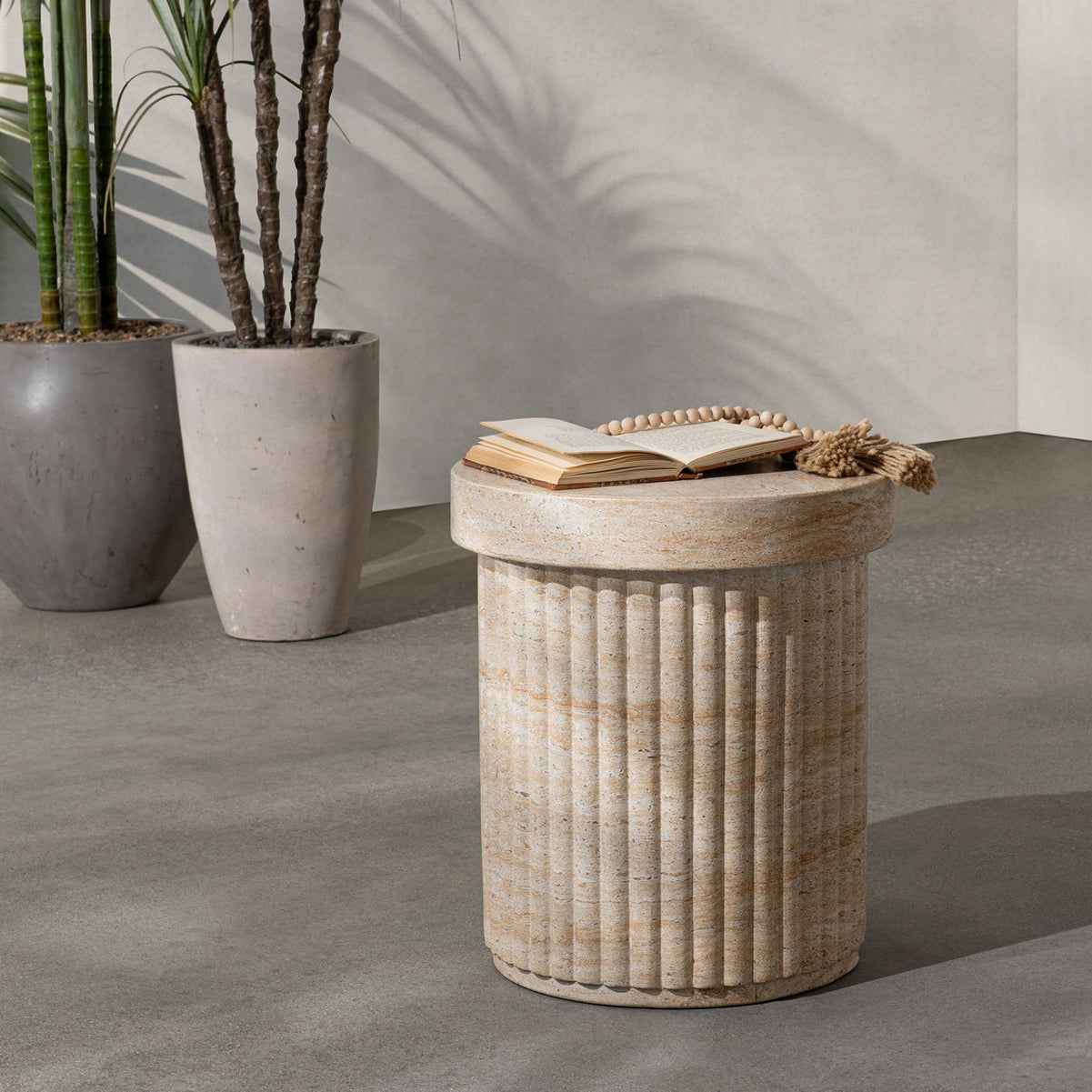 Selah Capri Limestone Outdoor Accent Table by Classic Home at Eve Furniture