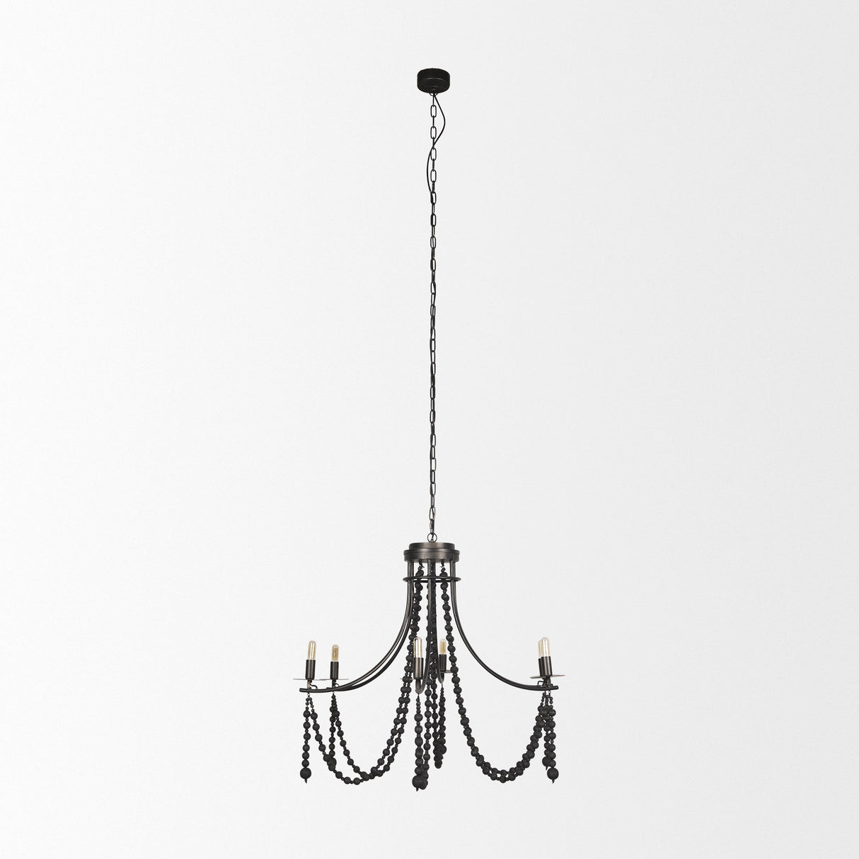 Selma Black Wood Bead and Metal Chandelier by Mercana at Eve Furniture