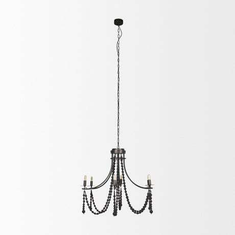 Selma Black Wood Bead and Metal Chandelier by Mercana at Eve Furniture