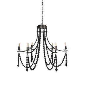 Selma Black Wood Bead and Metal Chandelier by Mercana at Eve Furniture