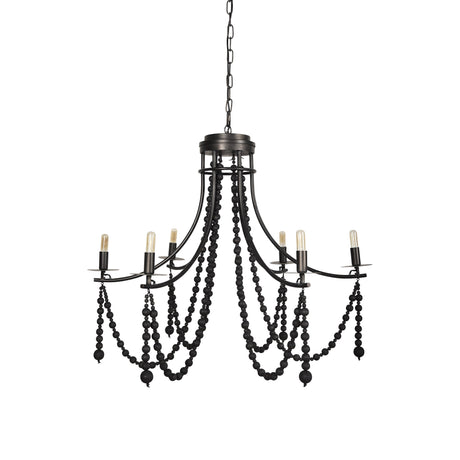 Selma Black Wood Bead and Metal Chandelier by Mercana at Eve Furniture