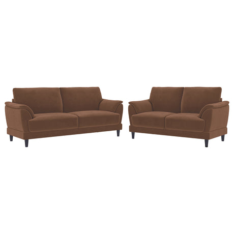 Selma Rust 2-Piece Velvet Upholstered Crescent Arm Living Room Set by Coaster at Eve Furniture
