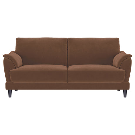 Selma Rust 2-Piece Velvet Upholstered Crescent Arm Living Room Set by Coaster at Eve Furniture