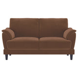 Selma Rust 2-Piece Velvet Upholstered Crescent Arm Living Room Set by Coaster at Eve Furniture