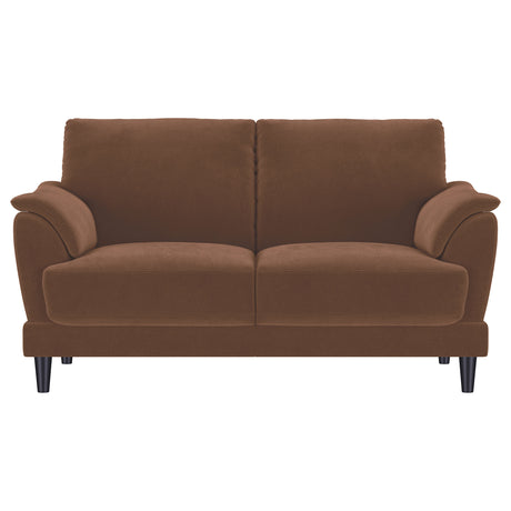 Selma Rust 2-Piece Velvet Upholstered Crescent Arm Living Room Set by Coaster at Eve Furniture