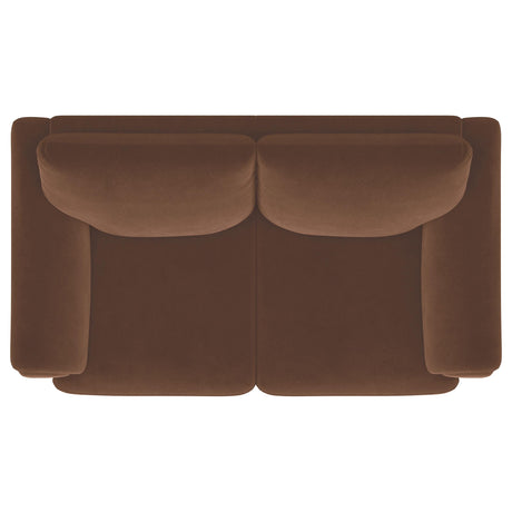 Selma Rust Velvet Crescent Arm Loveseat by Coaster at Eve Furniture