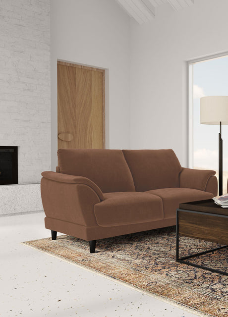 Selma Rust Velvet Crescent Arm Loveseat by Coaster at Eve Furniture