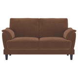 Selma Rust Velvet Crescent Arm Loveseat by Coaster at Eve Furniture
