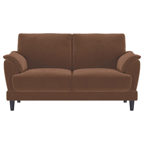 Selma Rust Velvet Crescent Arm Loveseat by Coaster at Eve Furniture