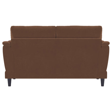 Selma Rust Velvet Crescent Arm Loveseat by Coaster at Eve Furniture
