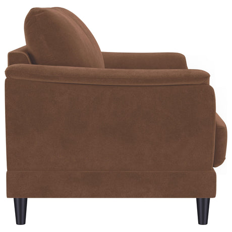Selma Rust Velvet Crescent Arm Loveseat by Coaster at Eve Furniture