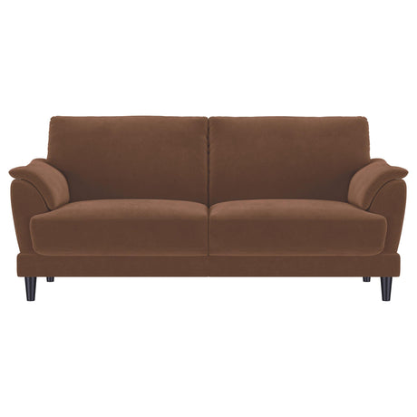 Selma Rust Velvet Crescent Arm Sofa by Coaster at Eve Furniture