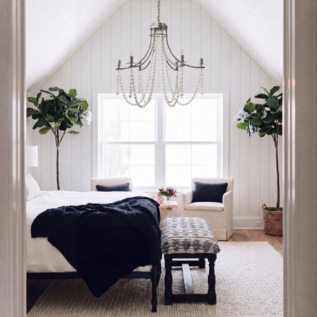 Selma White Wood Bead and Metal Chandelier by Mercana at Eve Furniture