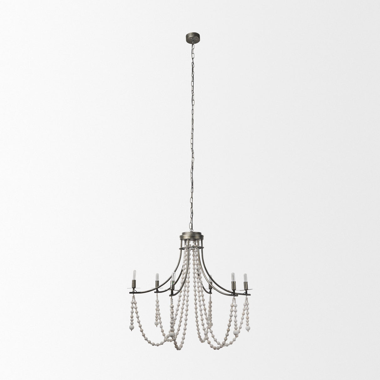 Selma White Wood Bead and Metal Chandelier by Mercana at Eve Furniture