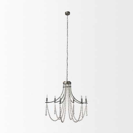 Selma White Wood Bead and Metal Chandelier by Mercana at Eve Furniture