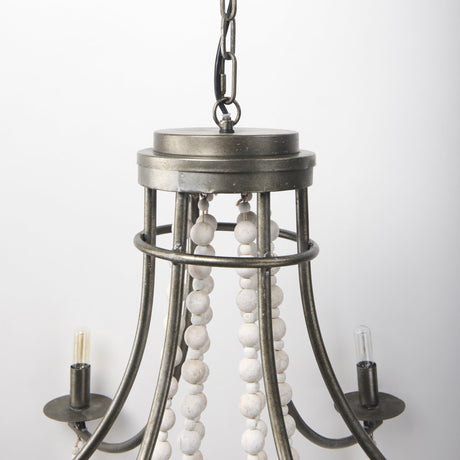 Selma White Wood Bead and Metal Chandelier by Mercana at Eve Furniture