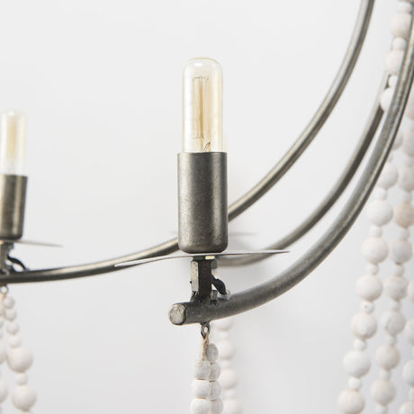 Selma White Wood Bead and Metal Chandelier by Mercana at Eve Furniture