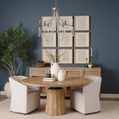 Selma White Wood Bead and Metal Chandelier by Mercana at Eve Furniture