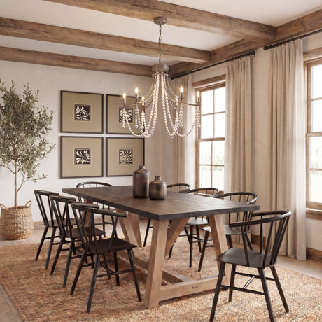 Selma White Wood Bead and Metal Chandelier by Mercana at Eve Furniture