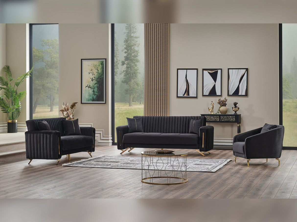 Senfoni 3-pieces (Sofa & Loveseat & Chair) Livingroom Set in Black by Furnia at Eve Furniture