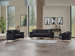 Senfoni Black 3-pieces (Sofa & Loveseat & Chair) Living Room Set by Furnia at Eve Furniture