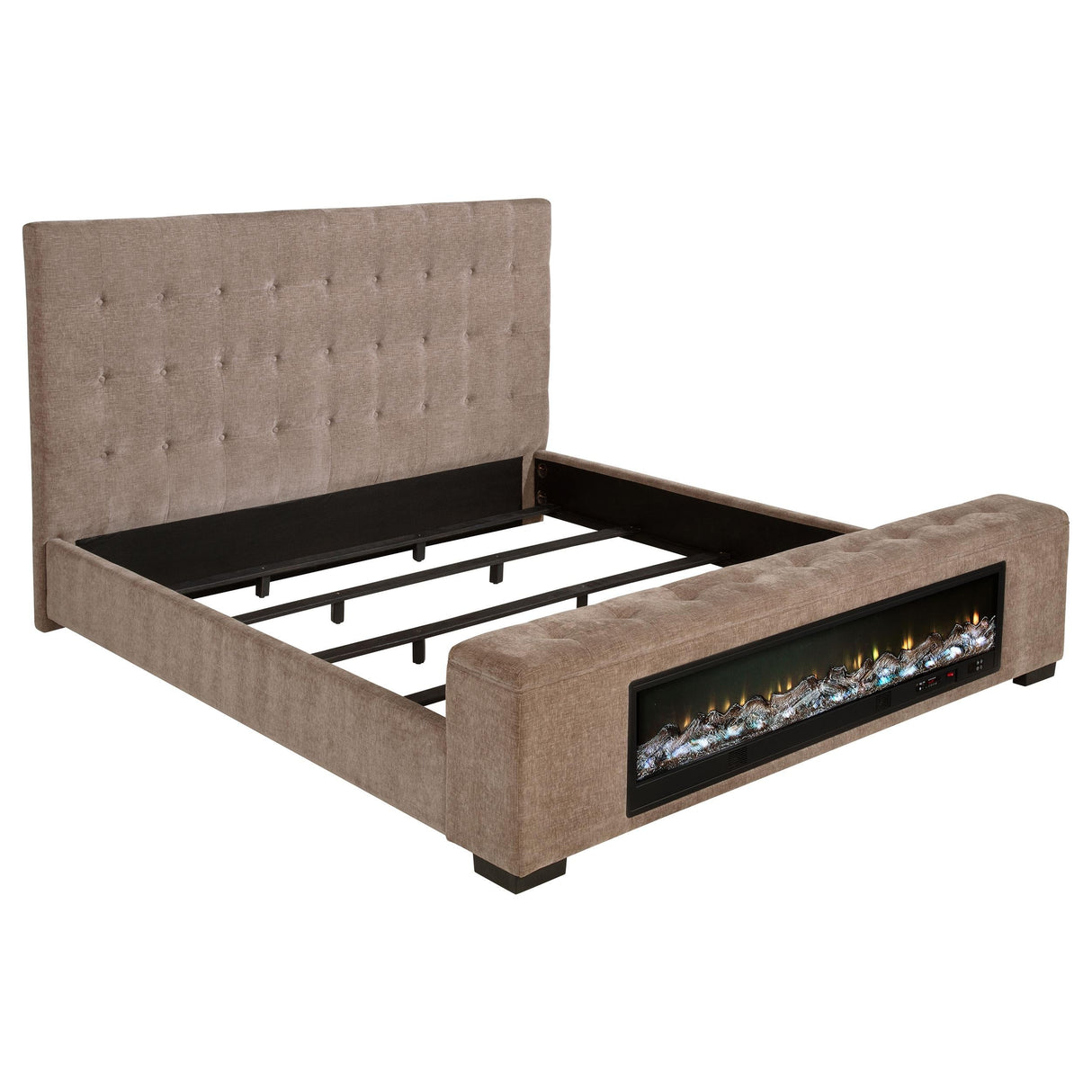 Senna Brown Upholstered Eastern King Audio Fireplace Bed by Coaster at Eve Furniture