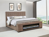 Senna Brown Upholstered Eastern King Audio Fireplace Bed by Coaster at Eve Furniture