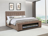 Senna Brown Upholstered Queen Audio Fireplace Bed by Coaster at Eve Furniture