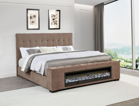 Senna Brown Upholstered Queen Audio Fireplace Bed by Coaster at Eve Furniture