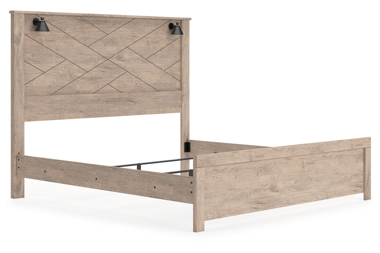 Senniberg Light Brown King LED Panel Bed by Ashley at Eve Furniture