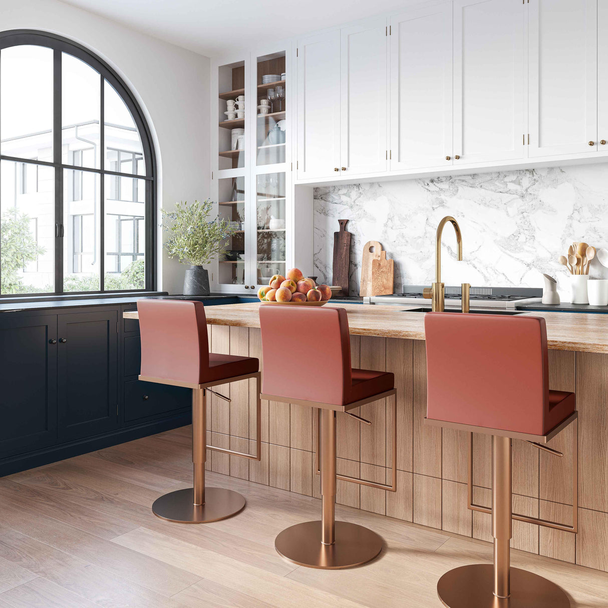 Sentinel Saddle Brown and Rose Gold Adjustable Stool by TOV Furniture at Eve Furniture