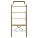 Serena Matte Gold 5-Tier Tempered Glass Shelves Bookcase