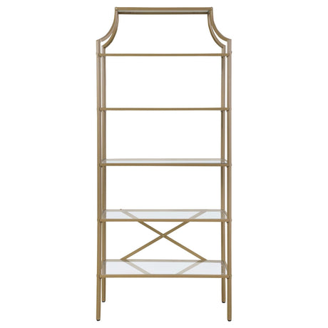 Serena Matte Gold 5-Tier Tempered Glass Shelves Bookcase