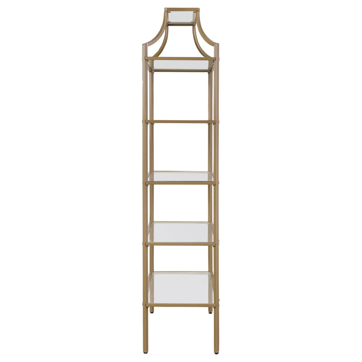 Serena Matte Gold 5-Tier Tempered Glass Shelves Bookcase