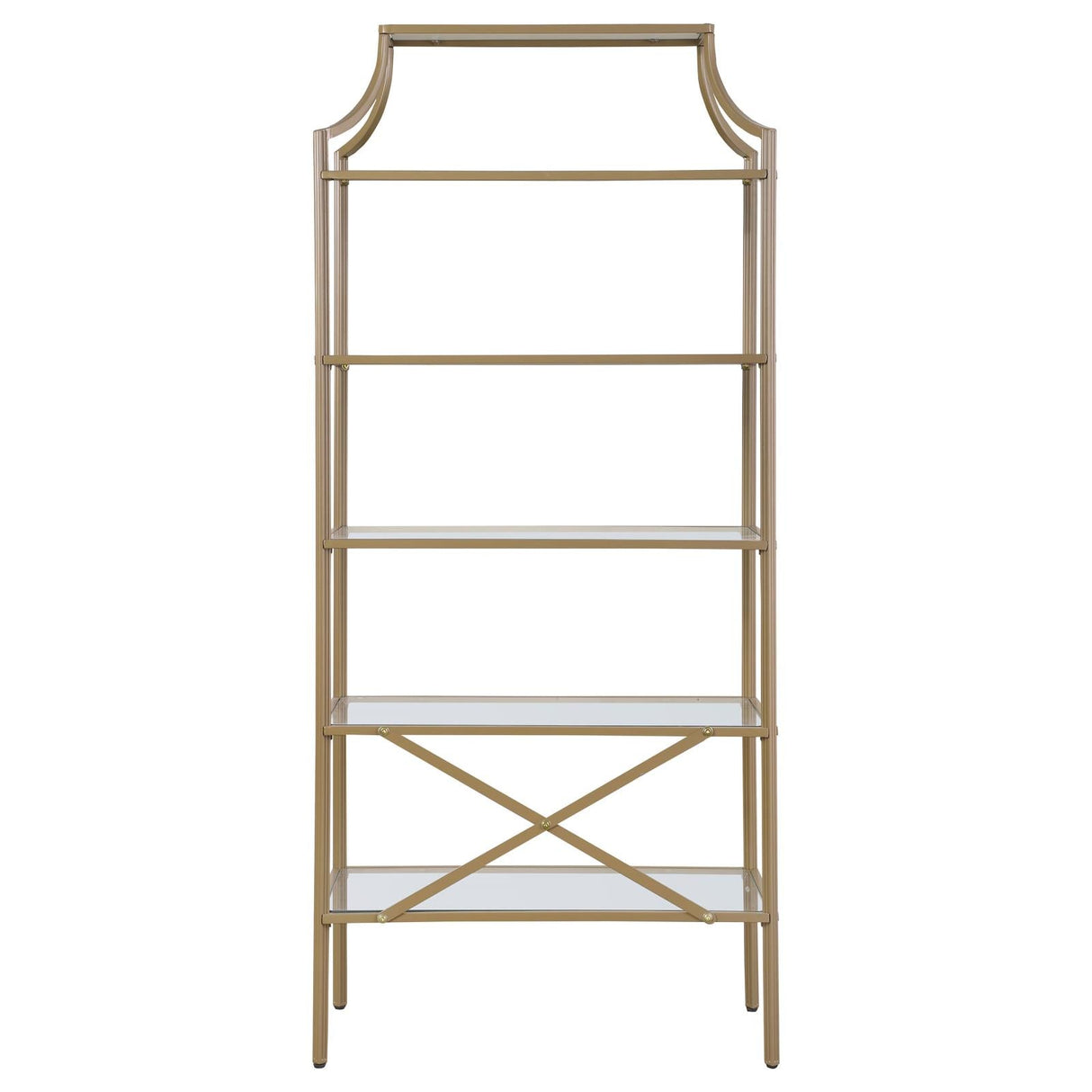 Serena Matte Gold 5-Tier Tempered Glass Shelves Bookcase