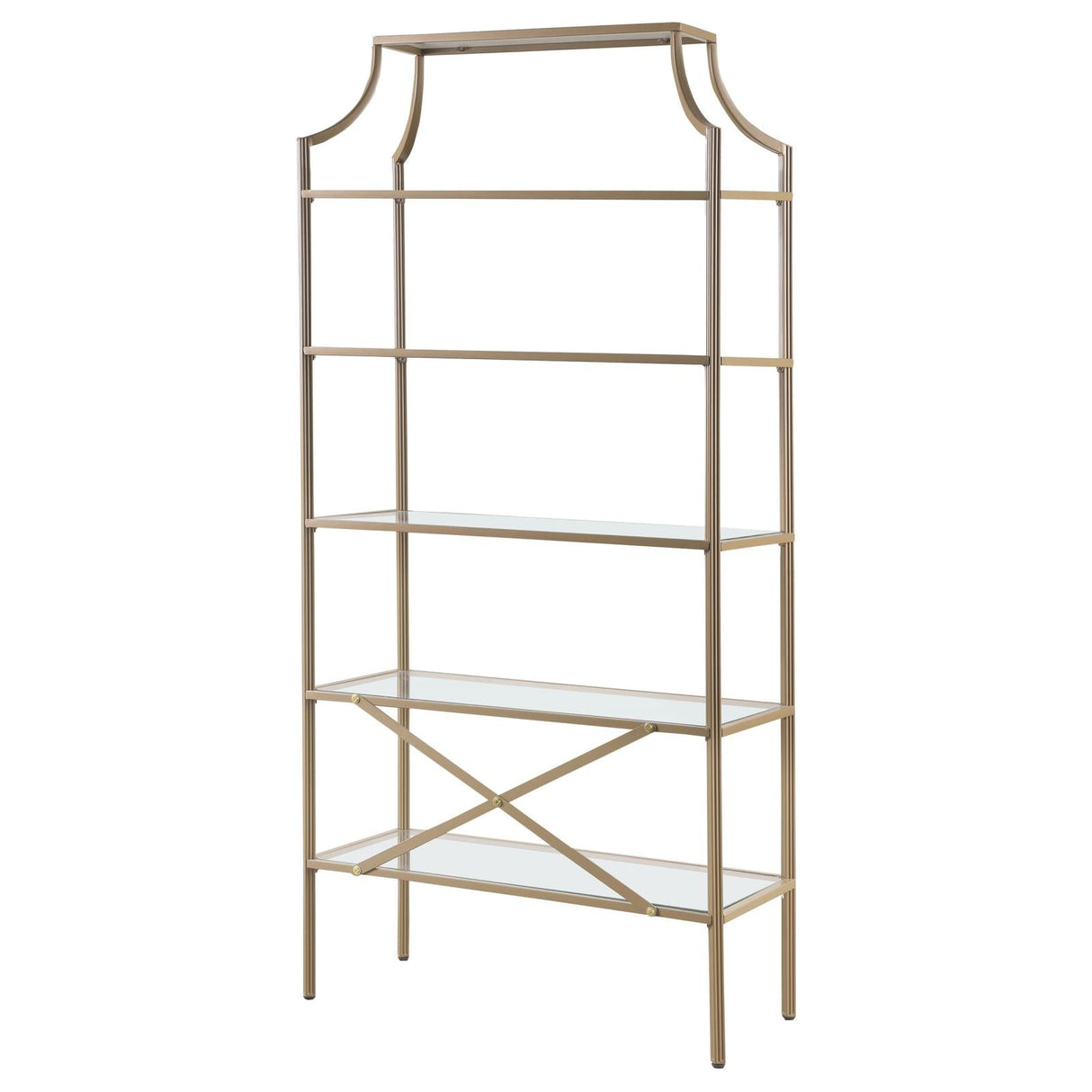 Serena Matte Gold 5-Tier Tempered Glass Shelves Bookcase