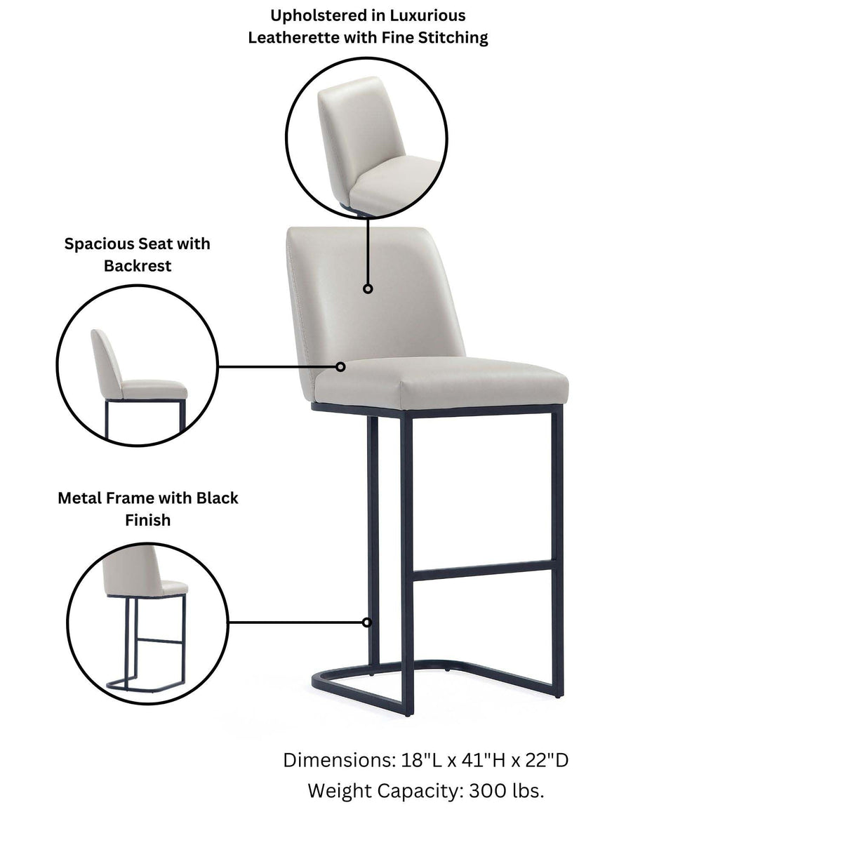 Serena Barstool in Light Grey by Manhattan Comfort at Eve Furniture
