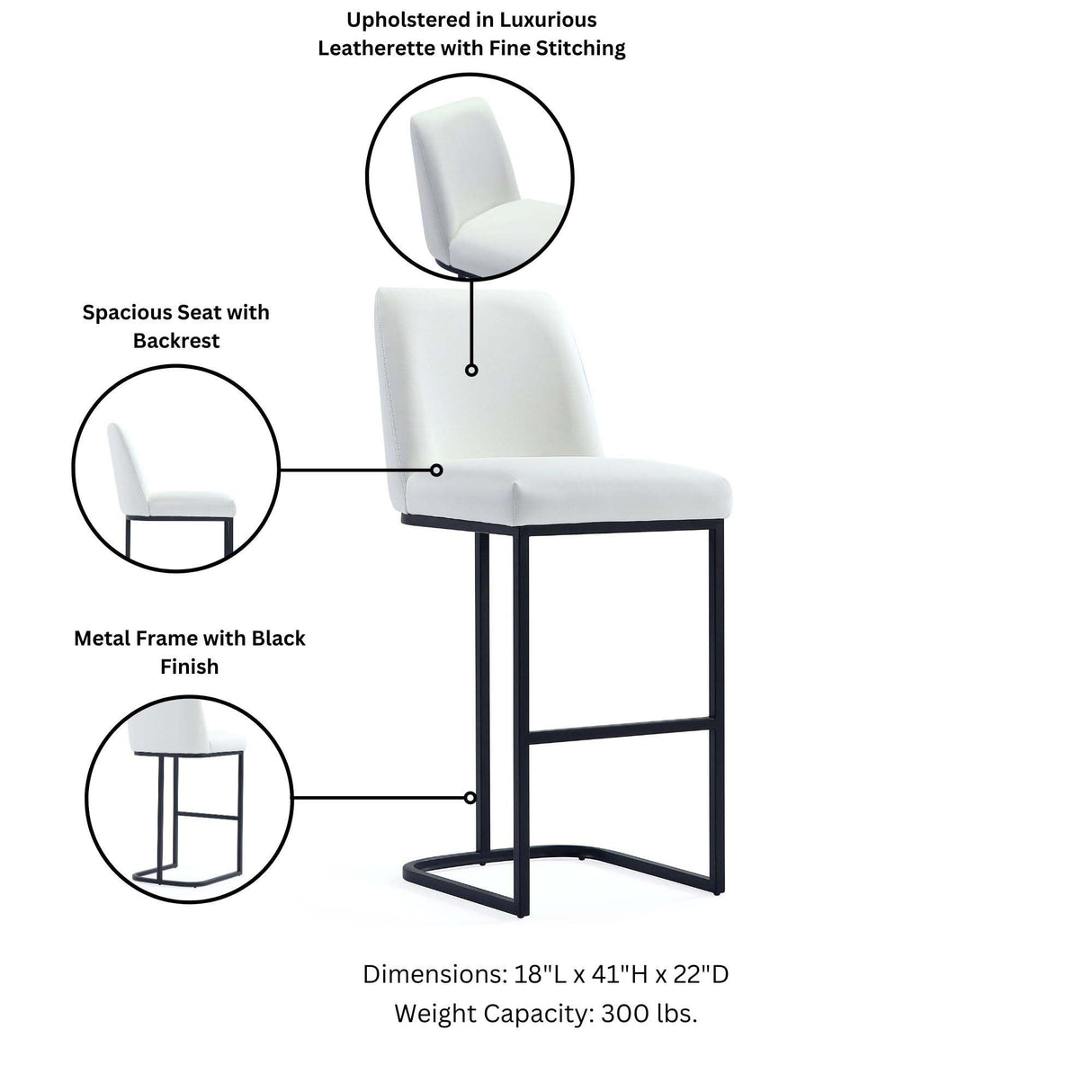 Serena Barstool in White (set of 3) by Manhattan Comfort at Eve Furniture