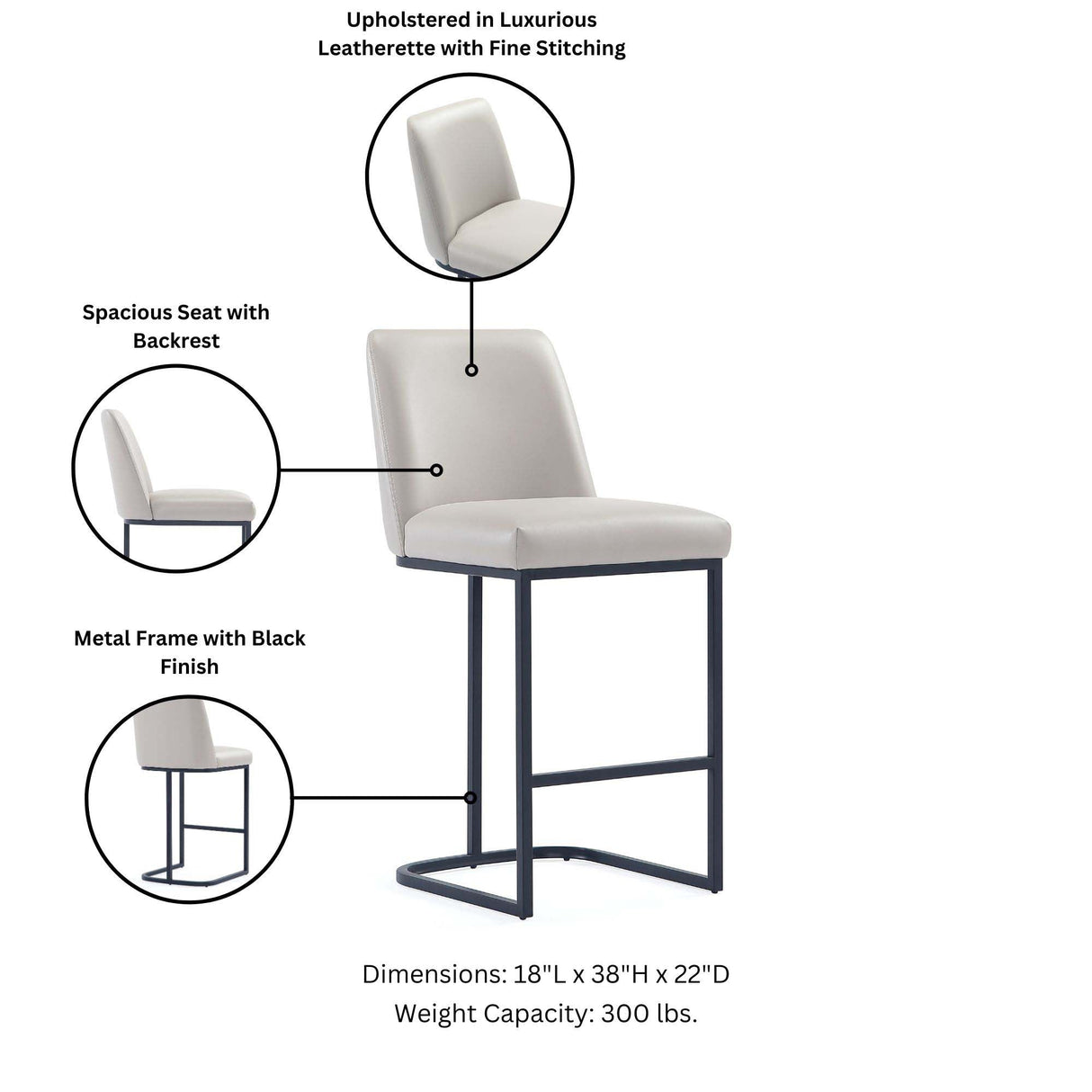 Serena Counter Stool in Light Grey (set of 3) by Manhattan Comfort at Eve Furniture