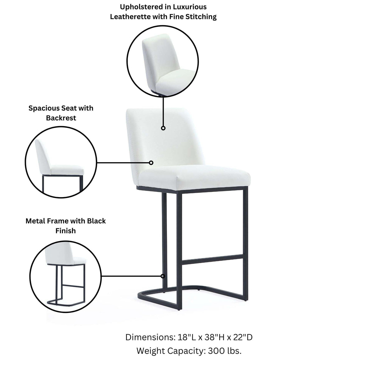 Serena Counter Stool in White (set of 2) by Manhattan Comfort at Eve Furniture