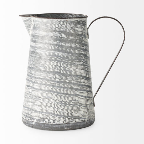 Serena II Large Gray/White Textured Metal Jug by Mercana at Eve Furniture