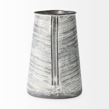 Serena II Large Gray/White Textured Metal Jug by Mercana at Eve Furniture